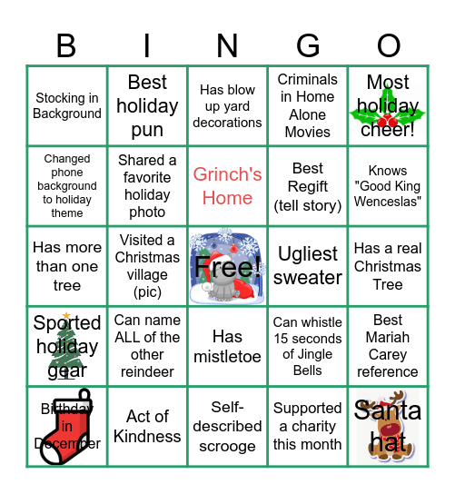 Virtual Holiday Party Bingo Card