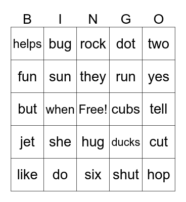 Second Grade Bingo Card