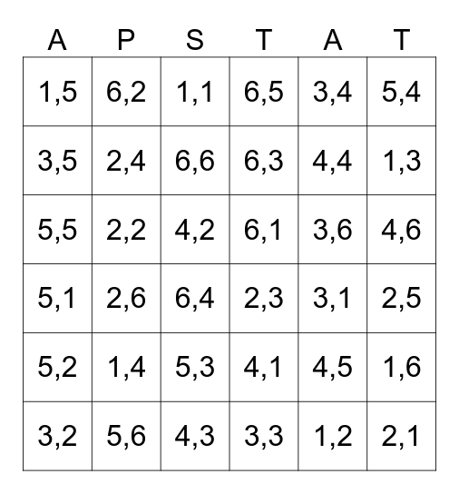 Probability 4-in-a-Row Bingo Card
