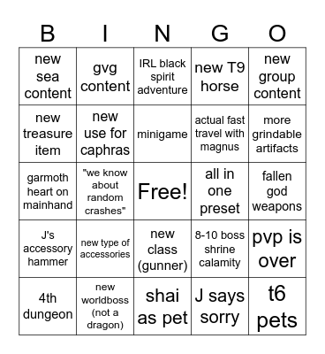 J's cooking show Bingo Card