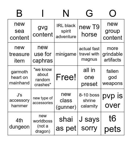 J's cooking show Bingo Card