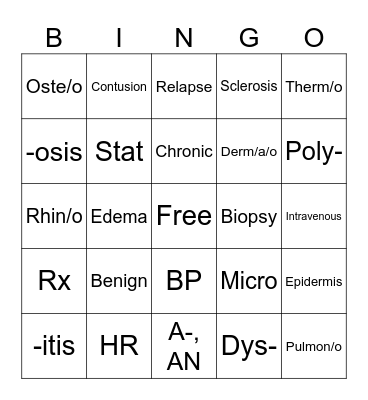 HOSA Medical Terminology Bingo! Bingo Card