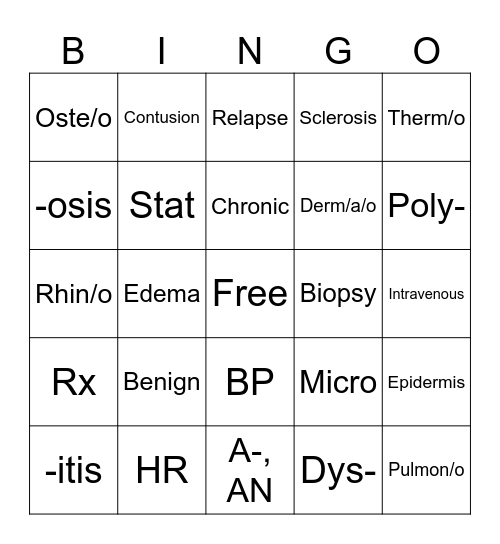 HOSA Medical Terminology Bingo! Bingo Card