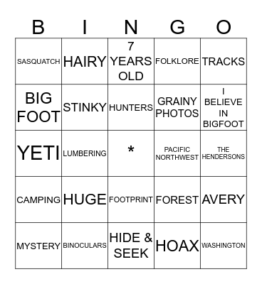 BIGFOOT BIRTHDAY Bingo Card