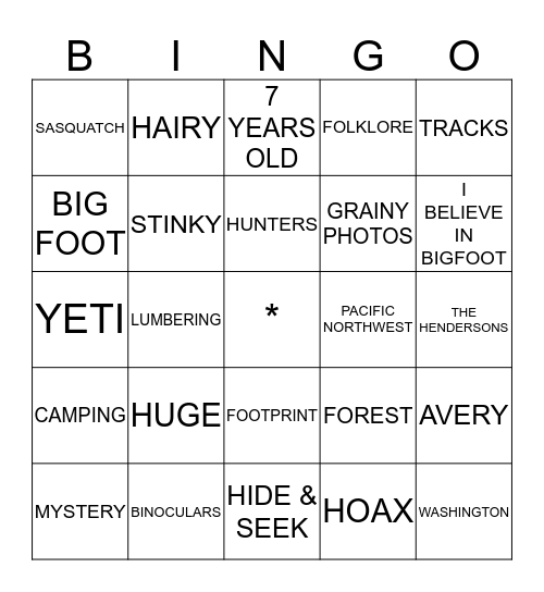 BIGFOOT BIRTHDAY Bingo Card