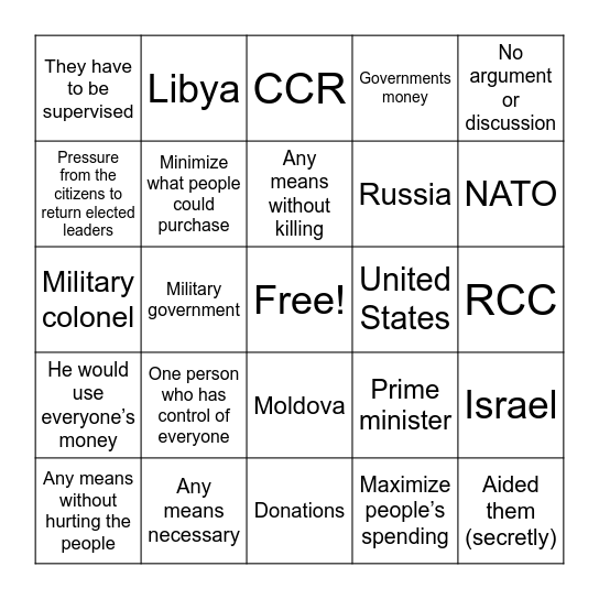 Dictator bingo Card