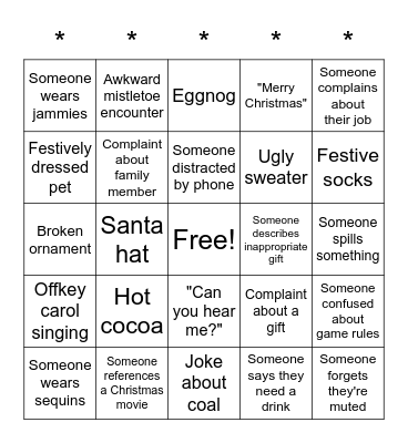Christmas Zoom Party Bingo Card