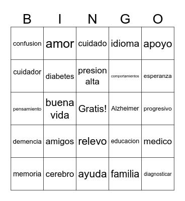 Dementia Bingo Card