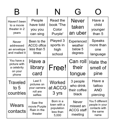 ACCG Connect Bingo Card