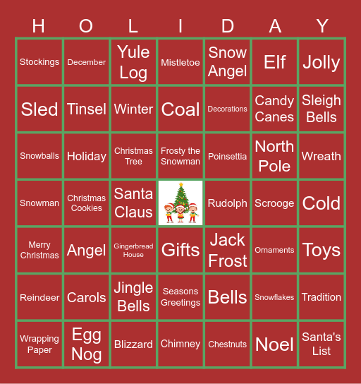 Virtual Holiday Bingo Card