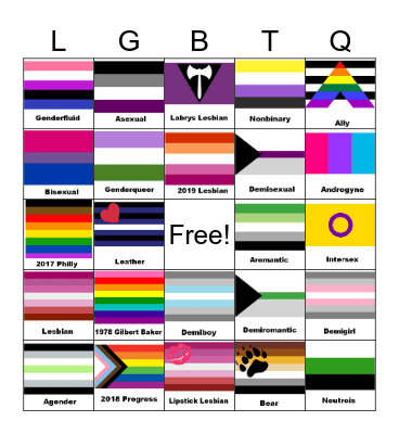 LGBTQ+ Pride Bingo Card