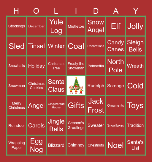 Virtual Holiday Bingo Card