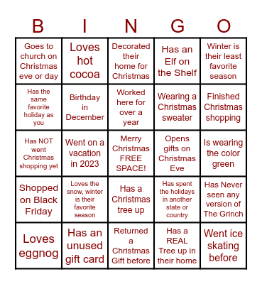 Christmas Icebreaker Find A Person Who... Bingo Card