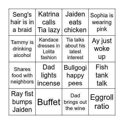 Fong Family Bingo Card