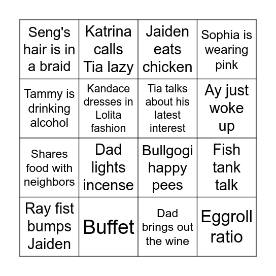 Fong Family Bingo Card