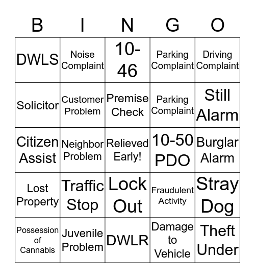911 Bingo Card