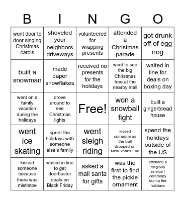 Holiday Bingo Card