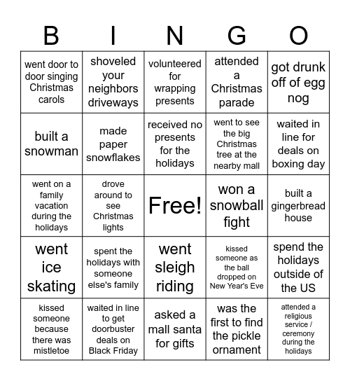 Holiday Bingo Card