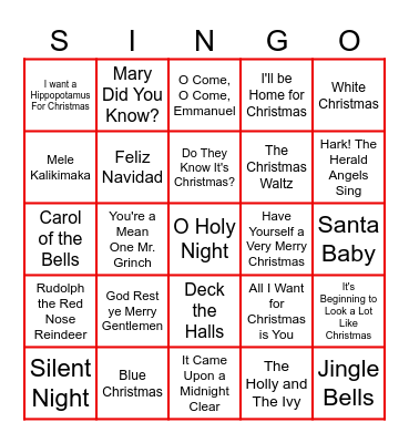 Christmas Carols Bingo Card