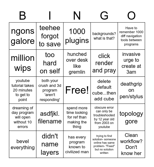 Artist Bingo Card