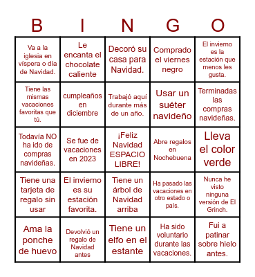 Christmas Icebreaker Find A Person Who.. Bingo Card