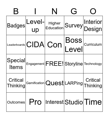 Gamification in Interior Design Curriculum Bingo Card