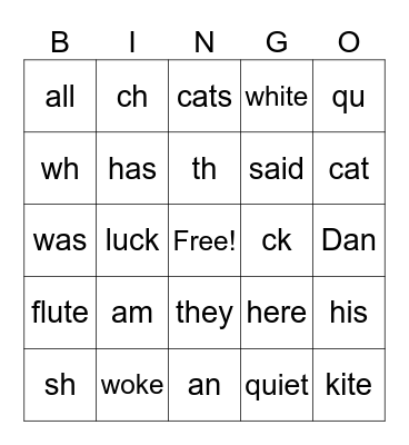 Fundations Bingo Card