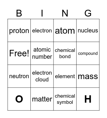 Matter Vocabulary Bingo Card