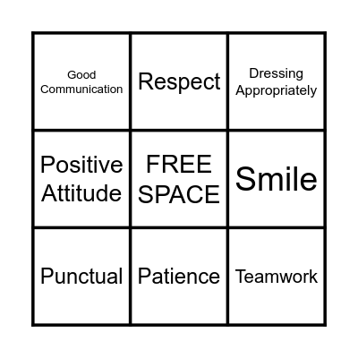 Professionalism Bingo Card