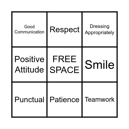 Professionalism Bingo Card