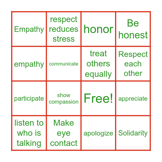 RESPECT Bingo Card