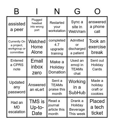 TeleCritical Care Bingo Card