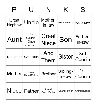 Mirts Family Bingo Card
