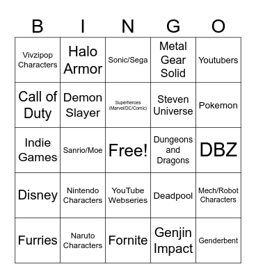 Cosplay Bingo Card