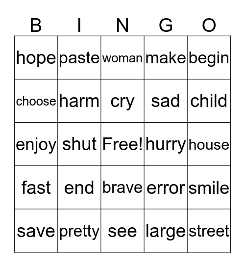 SYNONYMS Bingo Card