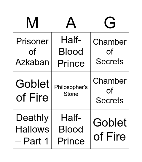 Harry Potter Scenes Bingo Card