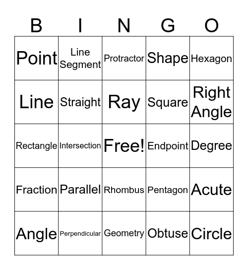 Geometry Bingo Card