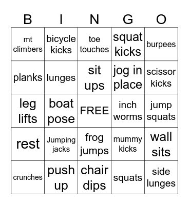 Fitness Bingo Card