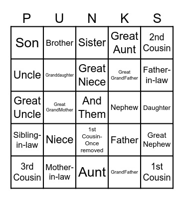 Mirts Family Bingo Card