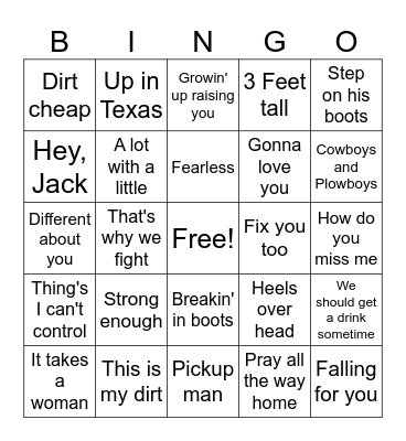 FRESH COUNTRY Bingo Card