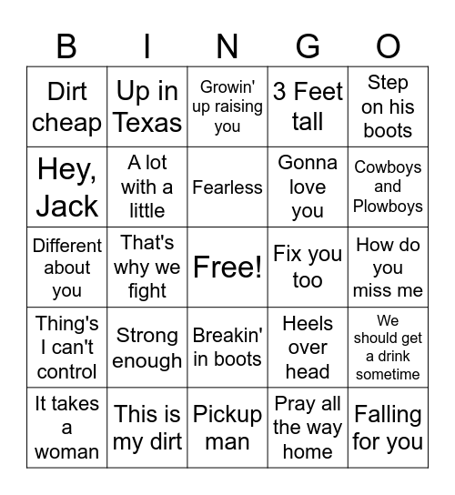 FRESH COUNTRY Bingo Card