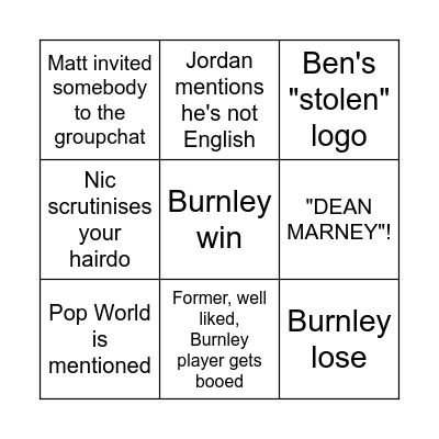 Manchester Clarets Bingo Card