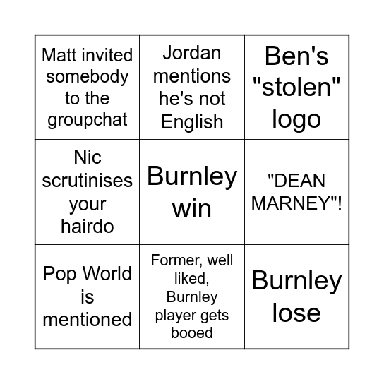 Manchester Clarets Bingo Card