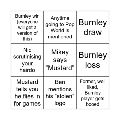Manchester Clarets Bingo Card