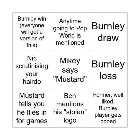 Manchester Clarets Bingo Card