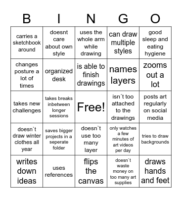 GOOD HABIT ARTIST Bingo Card