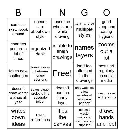 GOOD HABIT ARTIST Bingo Card