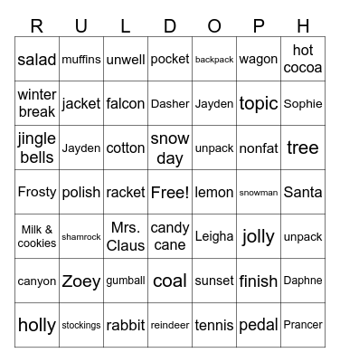 Holiday Bingo Card