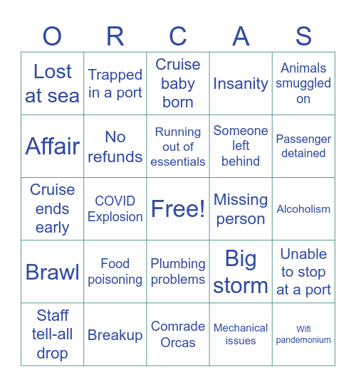 Disaster Cruise Bingo Card