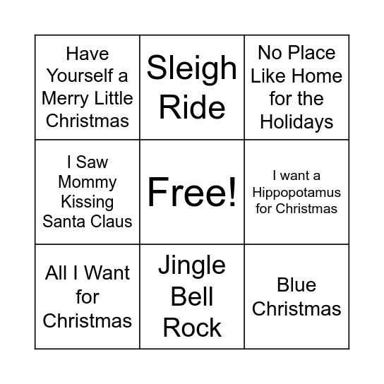 Holiday Music BINGO Card